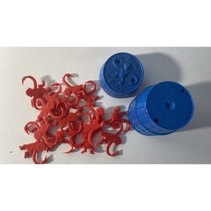 Vintage 1989 BLUE Barrel of Monkeys by Milton Bradley with 16 Red Monkeys